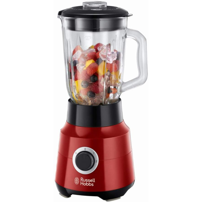 Міксер Russell Hobbs скляний контейнер 1,5 л Desire Red (потужний двигун 0,9 к.с., функція імпульсу/подрібнення льоду, ніж з нержавіючої сталі, блендер без бісфенолу А, електричний подрібнювач, смузі-машина) 24720-56