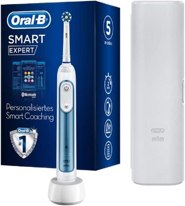 Електрична зубна щітка/електрична зубна щітка Oral-B Smart Expert, 5 режимів чищення для догляду за зубами та додаток Bluetooth, дорожній кейс, дизайн коричневого, синього кольорів