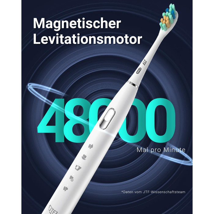 Електрична зубна щітка JTF, звукова зубна щітка з 4 насадками для зубної щітки, 5 режимів електронних зубних щіток для дорослих, ультразвукові зубні щітки електричні з таймером і бездротовою зарядкою (P300, біла)