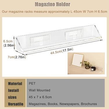 Стелаж для журналів для настінного кріплення, прозора, підвісна полиця для книг, декоративна полиця для презентації журналів для офісу, дитячої кімнати, кафе (колір 2-шаровий) 2 шари, 2-pack/3-pack