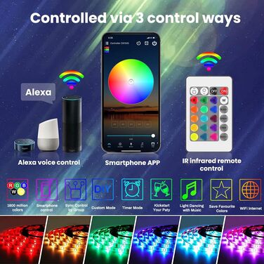 Світлодіодна стрічка Arote Light Wifi RGB 10M WiFi IP65 Водонепроникна світлодіодна стрічка для смартфона APP Сумісний з Alexa, Google Home, світлодіодною стрічкою RGB, ІЧ-контролером Пульт дистанційного керування 12 В 5 А Адаптер живлення 10 м Wifi Rgb