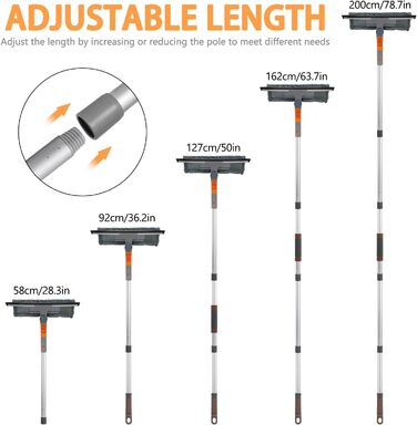 Засіб для чищення вікон, професійний ракель для миття вікон з поворотною головкою та телескопічною ручкою від 58 до 200 см, інструменти для миття скла для внутрішніх та зовнішніх високих вікон