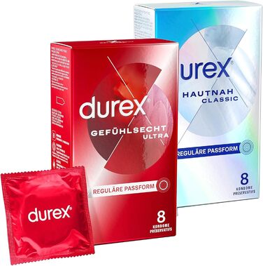 Пробний набір Durex з презервативами Gefhlsecht Ultra 8 предметів і презервативами крупним планом 8 предметів