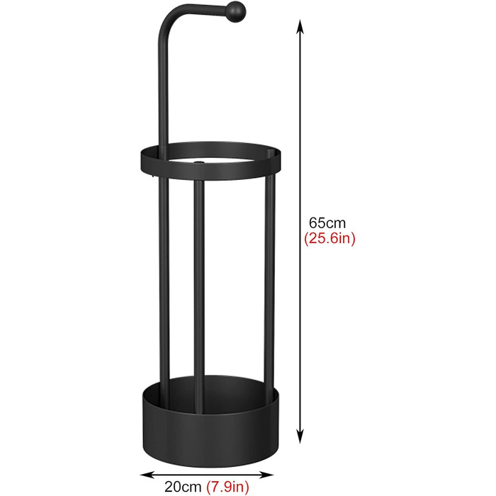 Тримач для парасольки Cuiynic, маленька кругла підставка для парасольки, органайзер для парасольки для внутрішнього та зовнішнього використання з піддоном для крапель і гачком, декоративна підставка для парасольки для дому, квартири, готелю, лавки (S Blac