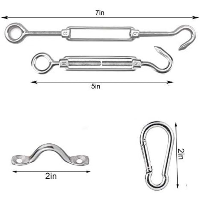 Набір мотузок з нержавіючої сталі TooTaci 2 мм, набір шпалер для тросів, натягувач мотузки M5 з нержавіючої сталі та 304 натяжний дріт з нержавіючої сталі в ПВХ оболонці, сталевий трос з вушками, набір для натягу мотузки для підвісів, огорожі, штор, саду 
