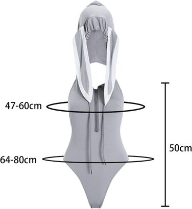 Ауруеда Банні Костюм Жінки Косплей Суцільна білизна Боді Зайчик Наряд Жінки Блискавка Безспинка Кролик Худі Сірий