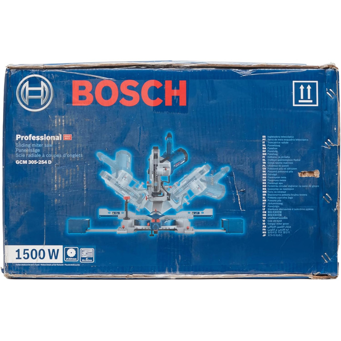 Професійна торцювальна пила Bosch GCM 305-254 D (прорізи до 90 x 305 мм, у комплекті 1 пиляльне полотно, 2 тримачі для заготовки, мішок для пилу, струбцина)