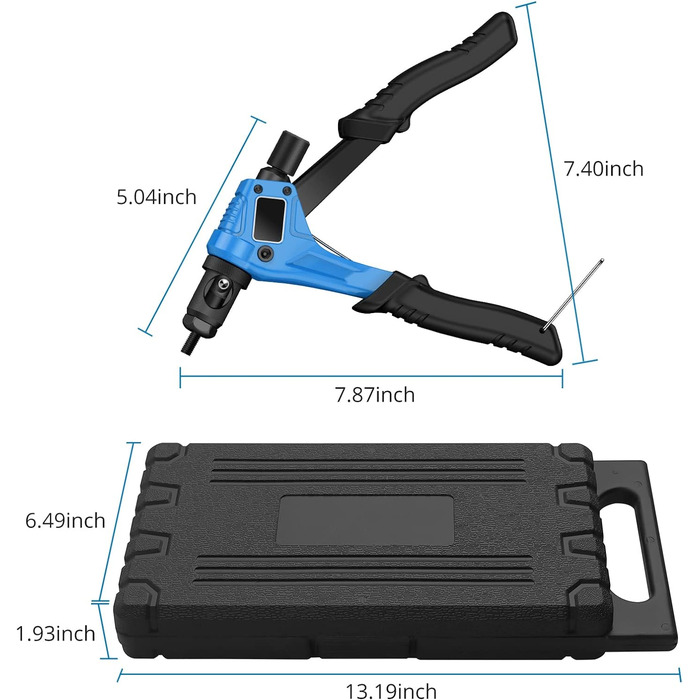 Набір плоскогубців для заклепок AUTOUTLET, професійні плоскогубці для ручних заклепок з оправками M3 M4 M5 M6 і заклепками 100 шт., 8-футова міні-заклепувальна гайка пістолета з ящиком для інструментів, ручний заклепувальний пістолет для заклепок - синій