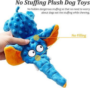 Для собак, Squeaky Toys, Іграшки для собак без наповнення, Plush Toy Dog Plush Safe Chew Toy for Puppies Small Medium Dogs, Elephant Gray