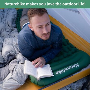 Надлегкий килимок для сну Naturehike Самонадувний матрац для кемпінгу вагою 610 г з насосом і подушкою для ножного преса, надлегкий водонепроникний надувний матрац на відкритому повітрі, килимок для сну для піших прогулянок і пляжного зеленого