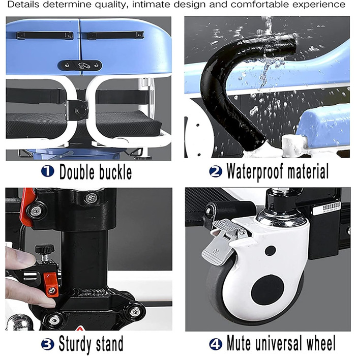 Портативний інвалідний візок для домашнього транспортування, підйомник для пацієнтів, крісло для душу 4-в-1 Transferlift з розділеним сидінням на 180 - легка розкладна тумбочка та туалетне крісло для людей похилого віку з