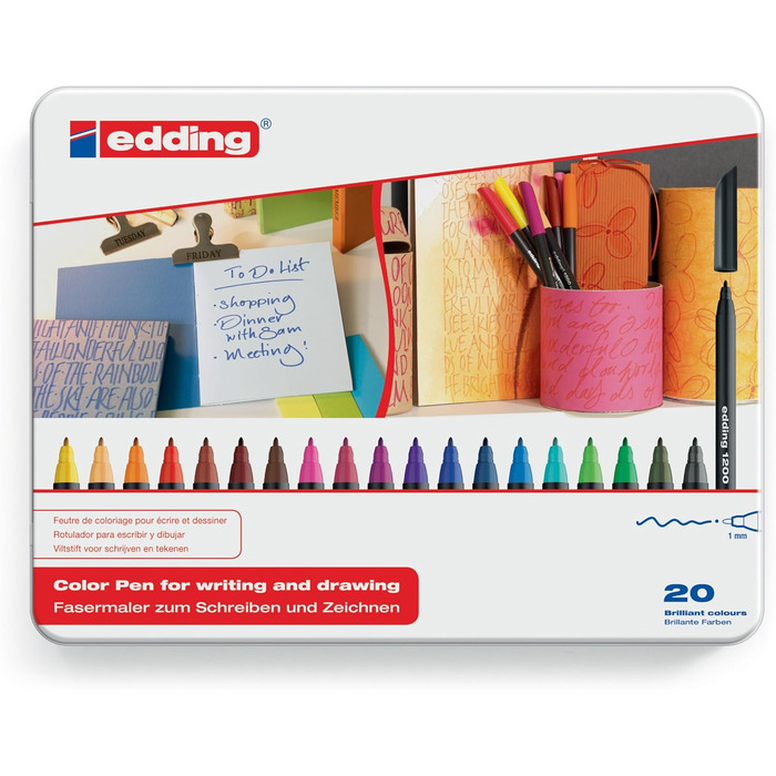 Ручка Edding 4-1200-6 Fibre Pen 1200 Color, 1-3 мм, набір з 6 шт. , в асортименті, металік (Fibre Pen Металевий кейс, набір з 20 шт. нормальний 6 см металік)