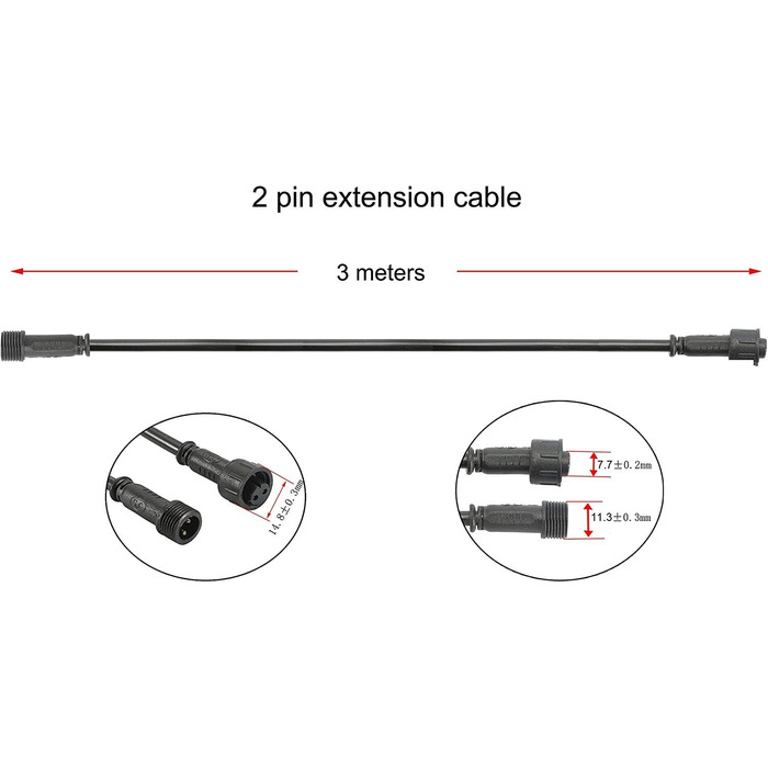 Контактний подовжувач 1 м для теплого білого освітлення патіо, подовжувач кабелю для теплих білих світлодіодних вбудованих наземних світильників, водонепроникний IP67 (2 м, 5 шт., 2 контакти), 5 шт., 2-