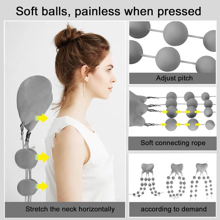 Масажна подушка для шийної тяги, безпечна для шкіри масажна подушка для шиї та спини з 20 кульками для домашнього використання (GREY)