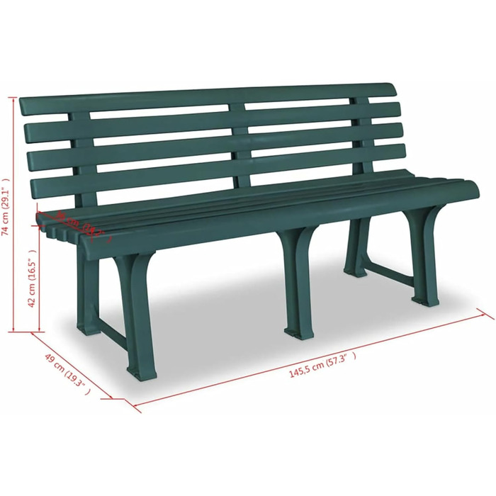 Садова лавка Kavolet 145,5 см пластикова зелена, паркова лавка зі спинкою Садові меблі Лавка погодостійка Пластикова лавка Атмосферостійка балконна лавка для тераси
