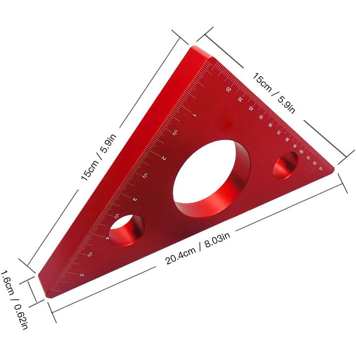 Кутова лінійка з алюмінієвого сплаву Diy деревообробна лінійка трикутник вимірювальний інструмент червоний