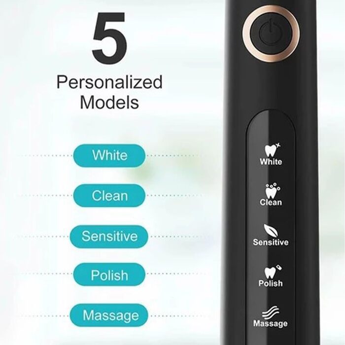 Чорний, 5 Modes Timer 8 Replacement Heads Electric Toothbrush for Adults -