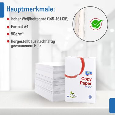 Папір для копіювального паперу aro Універсальний папір - DIN A4-80 г/м - 5 x 500 аркушів - білий, універсальний копіювальний папір для домашнього офісу Лазерний принтер, струменевий принтер, рахунки-фактури, домашній офіс