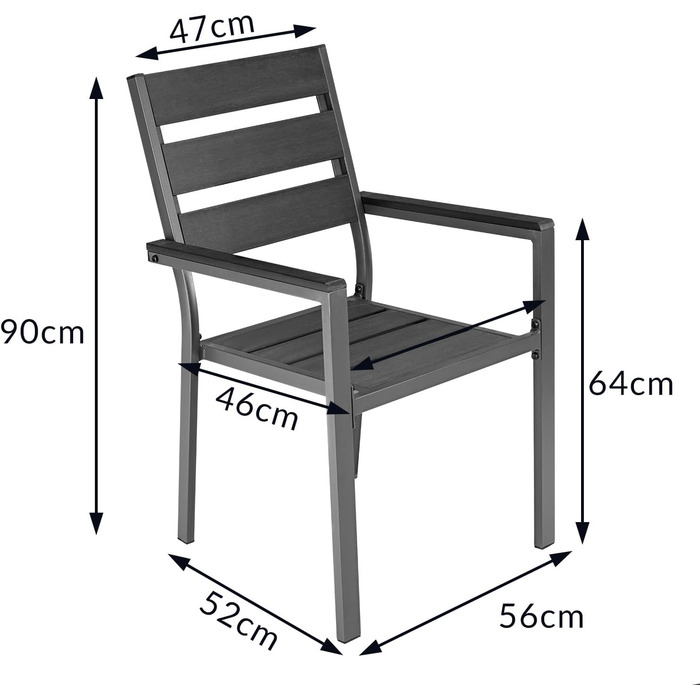 АЛЕОС. 6 шт. Садові стільці з підлокітниками Садове крісло Milos штабельоване крісло садове крісло крісло алюмінієва текстильна тканина WPC штабельований