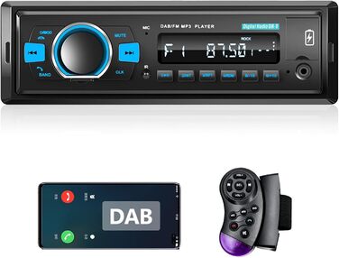 Автомобільна стереосистема Hodozzy DAB 1 Din з Bluetooth, MP3-плеєр з FM-радіо, підтримка автомобільної стереосистеми 1 Din BT Hands-free/еквалайзер/керування на кермі/USB/зарядка/TF/AUX-вхід, цифровий медіа-ресивер