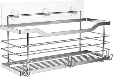 Душова полиця без свердління Самоклеючий кошик для душу Настінна полиця для ванної кімнати Кошик для ванни SUS304 Нержавіюча сталь - 31 x 11,5 x 12 см Срібло