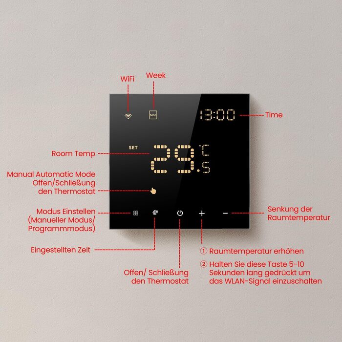 Термостат AVATTO для водяної теплої підлоги та газового котла, Smart WiFi Термостат Програмований кімнатний термостат Підтримка Alexa, Google Home Voice Control і Smart Life App Remote Control