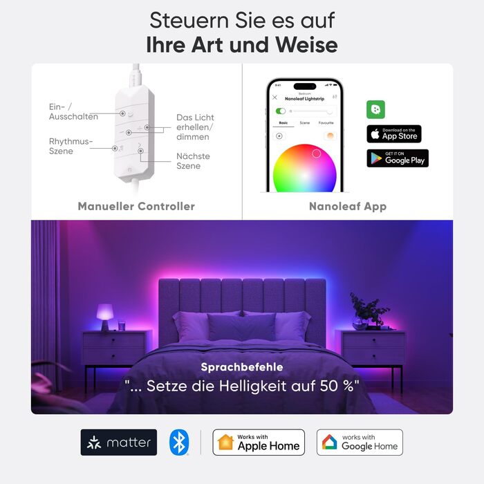 Працює з Alexa Google Apple, Декорація та ігри, 5M Addresable RGBIC LED Strip - Smart, Matter via WiFi, Bluetooth, 16 Million Colours LED Strip