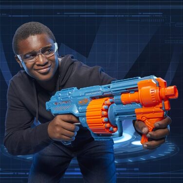 Бластер Nerf Elite 2.0 Shockwave RD-15, 30 дротиків Nerf, обертовий барабан на 15 дротиків, швидкий вогонь з помповим механізмом, з можливістю розширення, упаковка без розчарувань