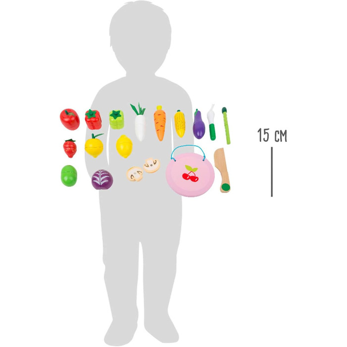 Маленька ніжка 11224 Дерев'яний набір для нарізання фруктів та овочів, дитячі кухонні аксесуари, для дітей віком від 3 років Іграшка, різнокольорова, S