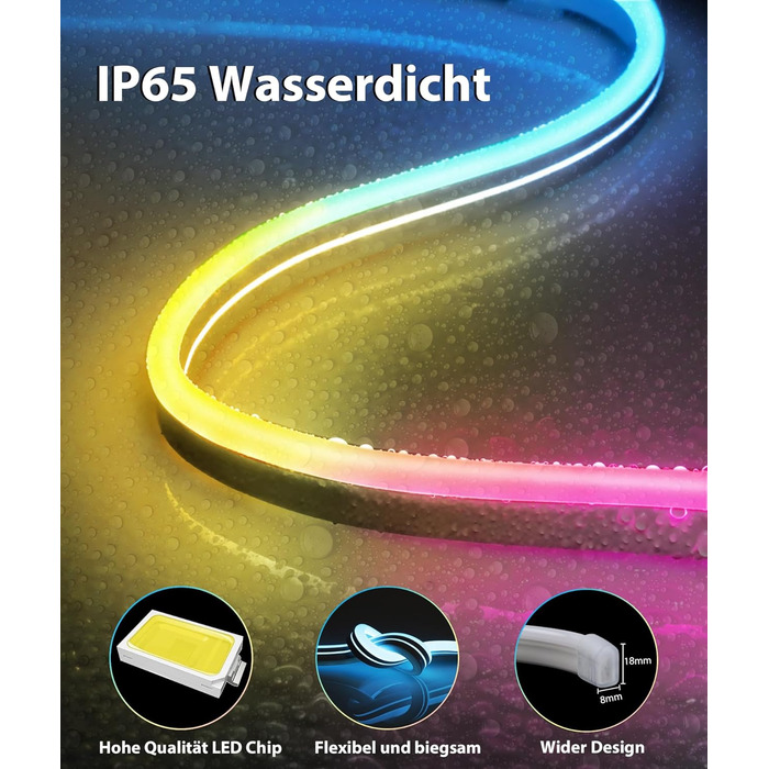 Світлодіодна стрічка Lamomo 2M, неонова світлодіодна стрічка 12 В з можливістю затемнення, водонепроникна світлодіодна стрічка 3000K, силіконова гнучка стрічка зі світлодіодною стрічкою DIY з блоком живлення та контролером для внутрішнього зовнішнього дек