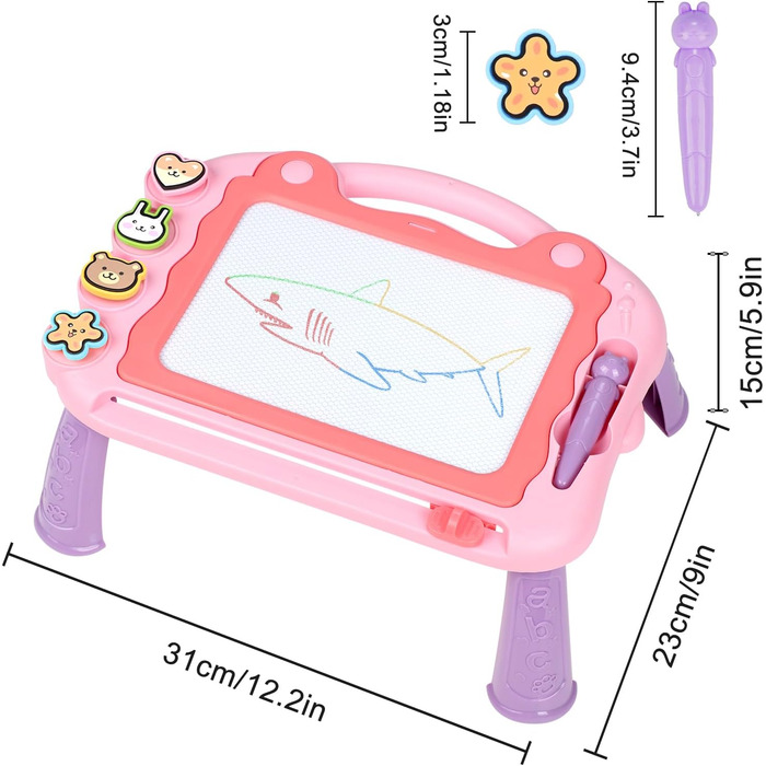Магнітна дошка для малювання Магічні дошки для дітей, Магічна дошка для малювання Магнітна дошка для малювання Дорожній розмір, Кольорова дошка для малювання для 3 4 5 років з 1 магнітною ручкою і 4 шт. ампами, рожева