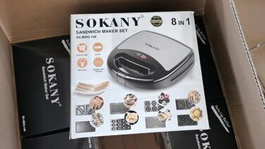 Багатофункціональний прилад SOKANY 8 в 1 800 Вт Бутербродниця, вафельниця, контактний гриль, форма для випічки з малюнком, буханець, пончик, гриль для стейків, тримач для ріжків морозива 8 тарілок з антипригарним покриттям, легке очищення