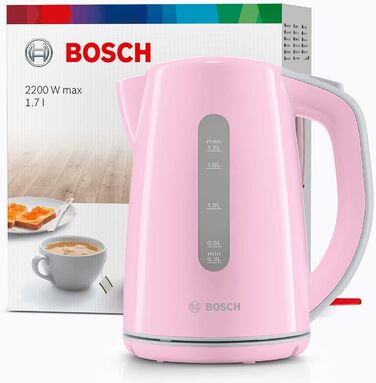 Акумуляторний чайник Bosch TWK7500K, автоматичне відключення, захист від перегріву, фільтр від накипу, 1.7 л, 2200 Вт, рожевий Одинарний