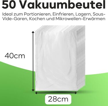 Вакуумні пакети ProfiCook Вакуумна пакувальна плівка для всіх брендів 50 шт. 28 x 40см Вакуумні пакети для їжі міцний і стійкий до розривів Вакуумний пакет для Sous-Vide 100 герметичність Кулінарна вечірка