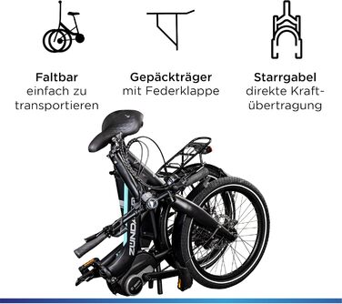 Дюймовий складаний велосипед для чоловіків та жінок 150-190 см Bosch Ebike середній двигун з 9-швидкісною втулкою Електричний велосипед 400 Вт батарея складаний велосипед 45 см чорний/бірюзовий, 100 E Bike 20-