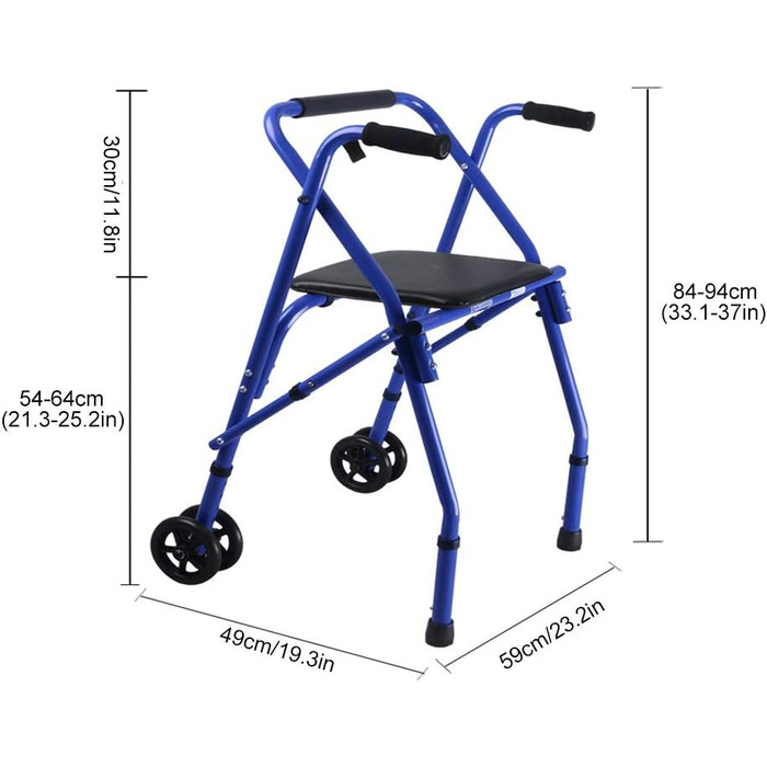 Розбірний ролик, синій, розбірний, для літніх людей, з сидінням і 2 колесами, легкий алюмінієвий помічник для педалей для дорослих, регульована по висоті підставка, частково вертикальні ходунки