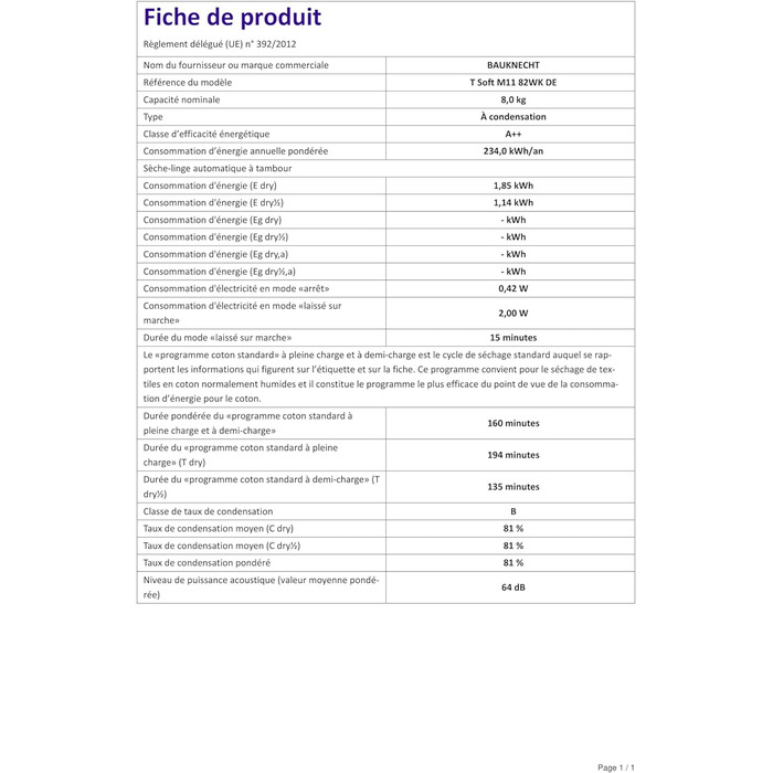 Сушильна машина  Bauknecht T Soft M11 82 N з тепловим насосом до 8 кг клас енергоспоживання A.