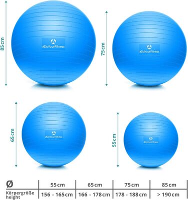 М'яч для вправ з м'ячем М'яч для фітнесу сидячи від 55 см до 85 см Захист від вибуху Тренувальний м'яч, йога, пілатес, тренажерний зал і офіс М'яч для фітнесу та баланс для основних тренувань М'яч для вагітних (85 см (зріст приблизно 188 см), синій)