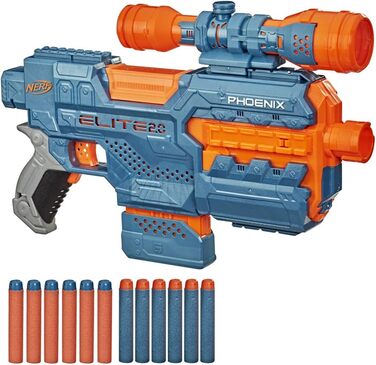 Моторизований бластер Elite 2 Phoenix CS-6, 12 дротиків Nerf, магазин на 6 дротиків, оптичний приціл, тактичні рейки, точки кріплення, батарейки 4AA Батарейки не входять до комплекту