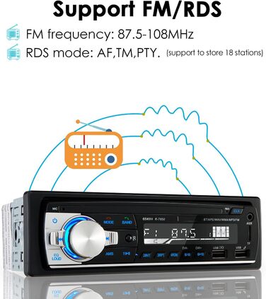 Автомобільна стереосистема Bluetooth, автомобільна стереосистема CENXINY з Bluetooth гучного зв'язку, автомобільна стереосистема FM/RDS Bluetooth 5.0 з адаптером Atenna, підтримка 2 карт USB/AUX/TF (без компакт-диска) Чорний