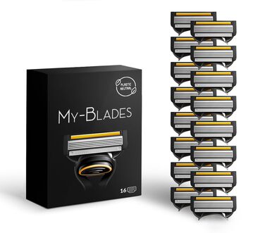 Леза для бритви My-Blades, сумісні з Gillette Fusion 5 - пластикова рука, екологічно чиста - 16 високоякісних змінних лез з 5 шт. лезом