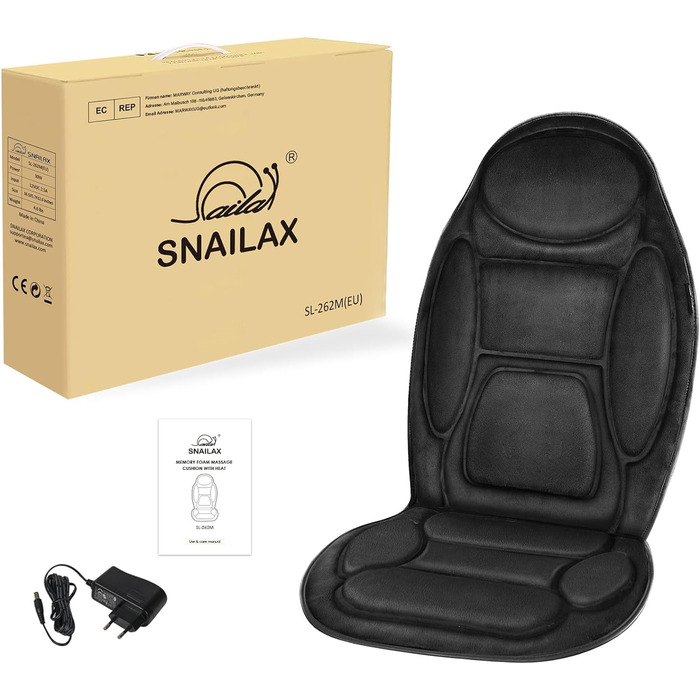 Масажна накладка для сидіння Snailax Memory Foam для спини та шиї, масажна подушечка для сидіння з функцією нагрівання та вібрації, масажер для сидіння Домашній офіс, подарунки для чоловіків Жінки чорний