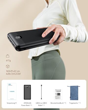 Powerbank VEGER USB C з 4 виходами і 2 входами,  27000mAh, 20W PD