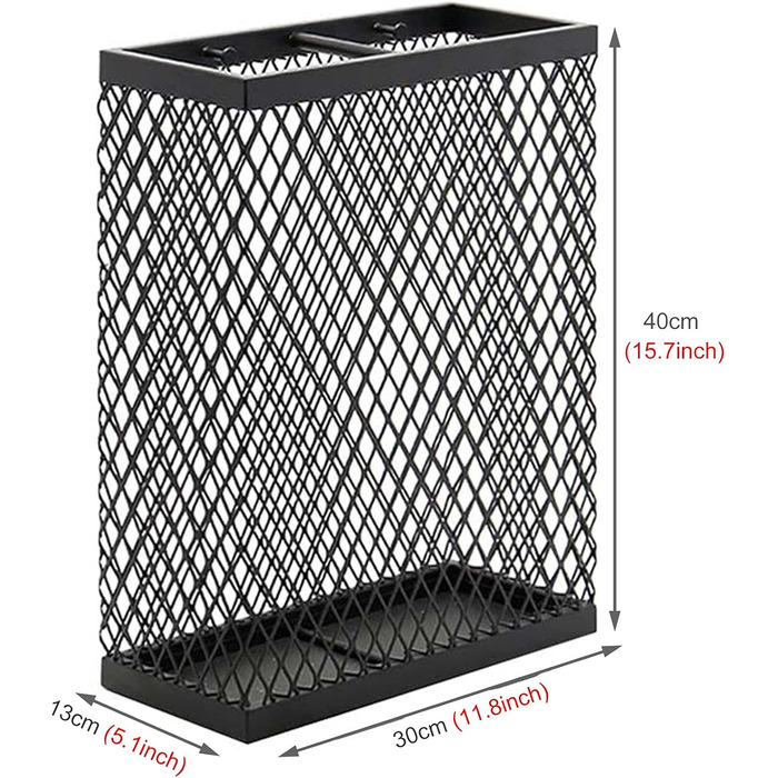 Підставка для парасольок ZSDBYT, прямокутна сітчаста підставка для парасольок, сучасна окремо стояча підставка для парасольок з піддоном для крапель і 2 гачками (чорний)