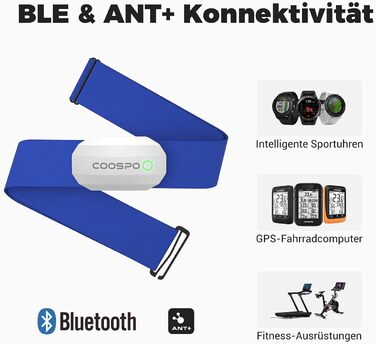 Нагрудний ремінь Монітор серцевого ритму ANT/Bluetooth Датчик монітора серцевого ритму, Ремінь серцевого ритму HRM преміум-класу Вимірювання HRM Водонепроникний IP67, сумісний з Polar, Wahoo, Garmin, Zwift, Strava (SW-BU), 808S