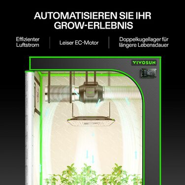 Канальний вентилятор VIVOSUN 100 мм AeroZesh S4, тихий вентиляційний вентилятор 352 м/год з електродвигуном і контролем вологості температури GrowHub E42A, контролер WiFi для підігріву-охолодження-підсилювача, намети для вирощування