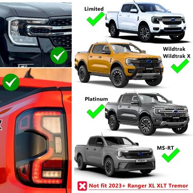 Набір чохлів та задніх ліхтарів JHCHAN ABS для Ford Ranger 2023-2024 T9 Wildtrak Raptor Wildtrak X Limited Platinum