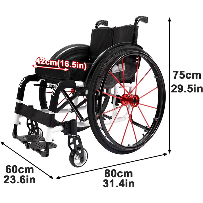 Гладка та міцна спортивна інвалідна коляска Sunyongfly Алюмінієве складне крісло колісне Підходить для підлітків, людей з обмеженою рухливістю та людей з обмеженими можливостями (60X80X75 см (23.6X31.4X29.5 дюймів)