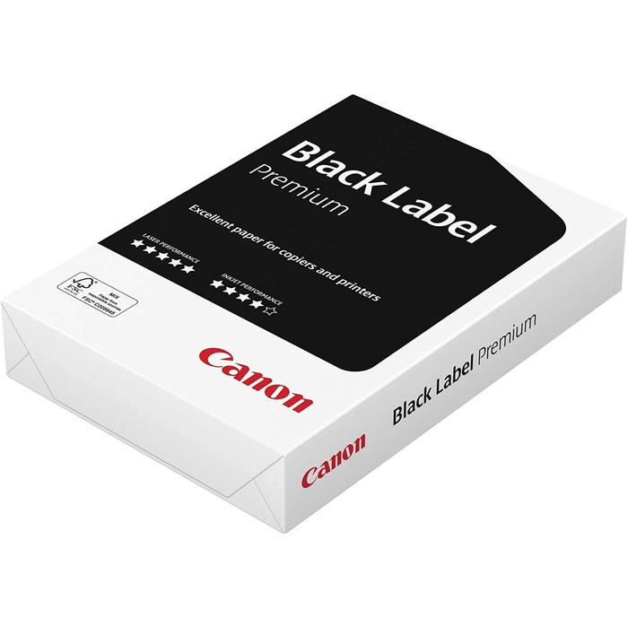 Багатофункціональний папір Canon Black Label Premium (5 x 500 аркушів, сертифікований FSC, A4 80 г/м, усі принтери яскраво-білого кольору CIE 164)