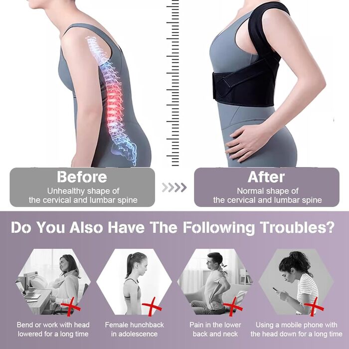Коректор постави спини, коректор постави спини, коректор постави спини, регульований коректор пози спини для підтримки попереку створюють вертикальну та впевнену поставу XXL